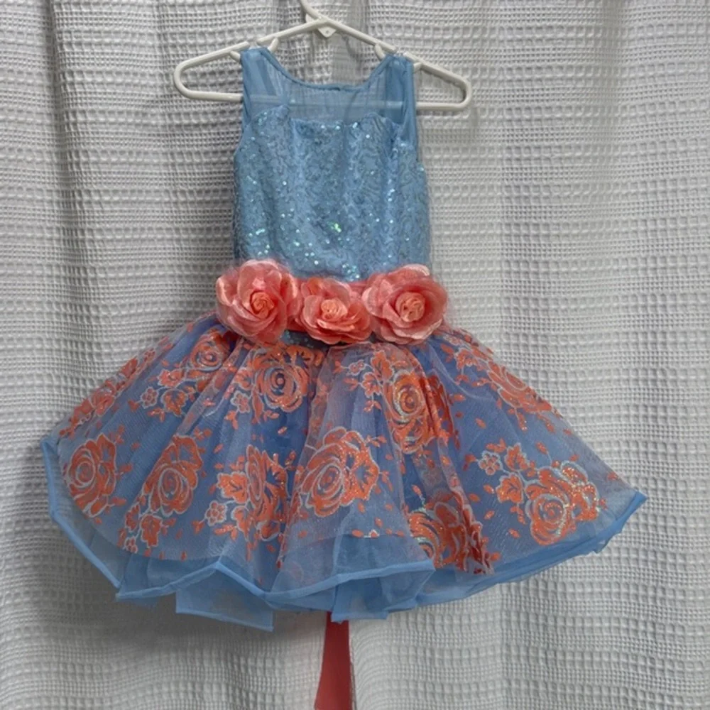 Weissman Dance Costume Blue/Peach Good‎ Sparkle #9318 SZ IC